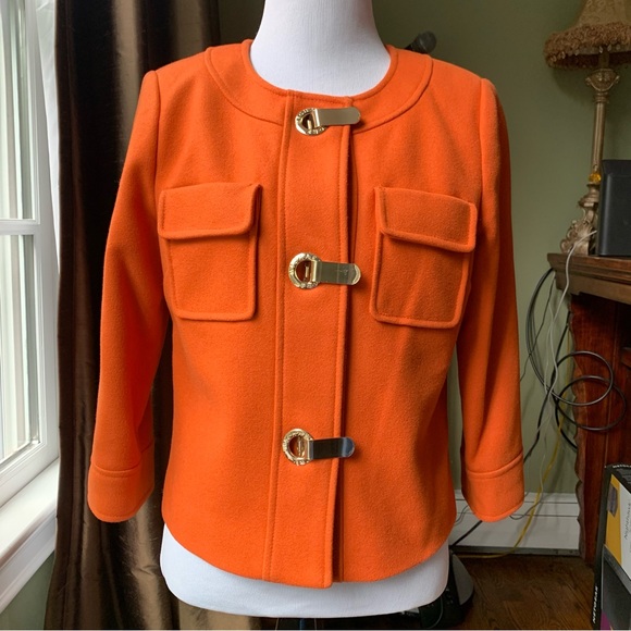 Michael Kors Orange Cropped Wool Blend Coat Jacket Sz S  Bracelet-length Sleeves - Picture 1 of 4